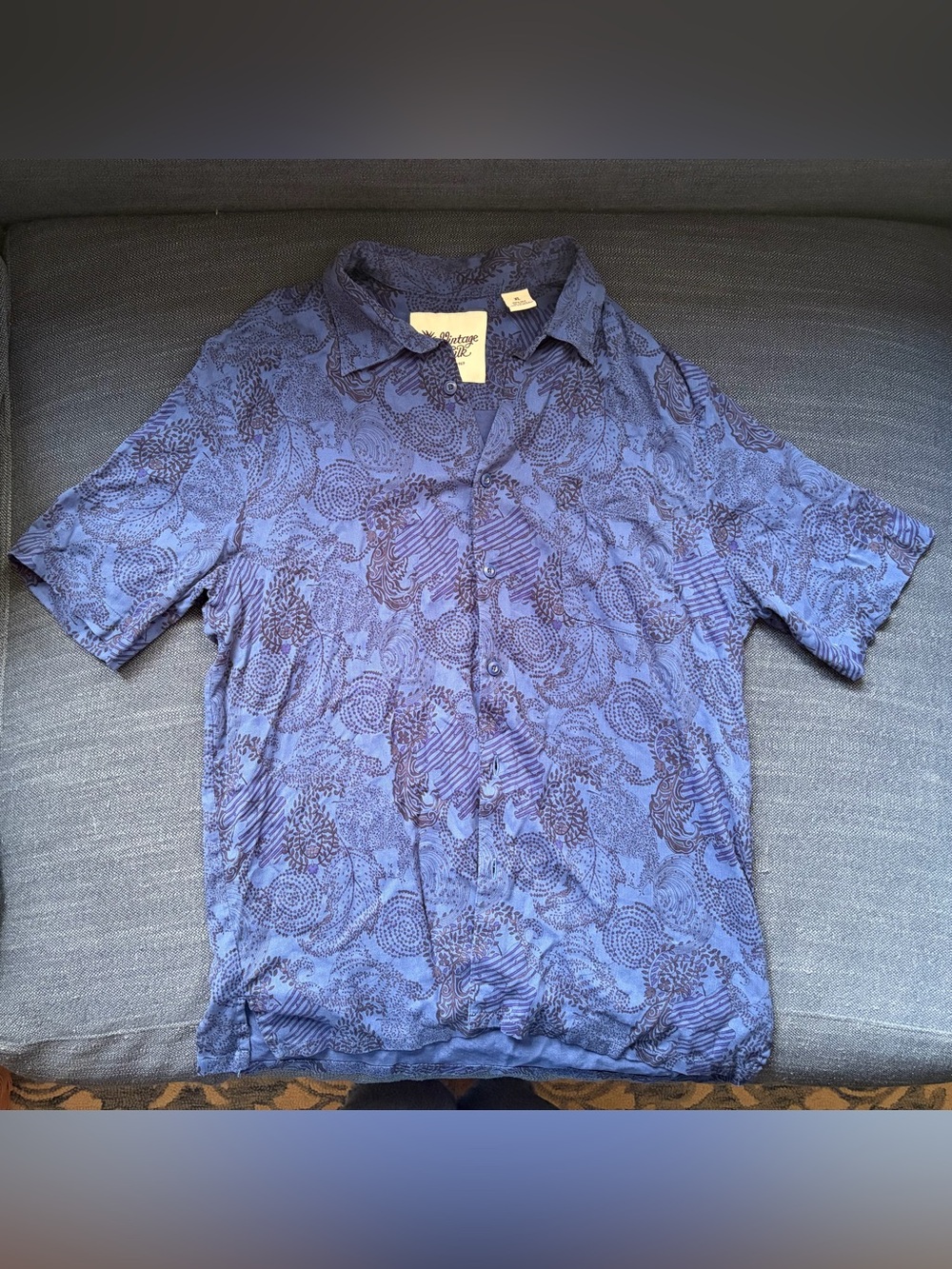 Men's Blue Patterned Short-Sleeve Button-Down Shirt